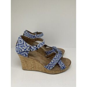 Women's Toms Cork Platform Wedge Heels‎  Sandals Blue/White 9.5